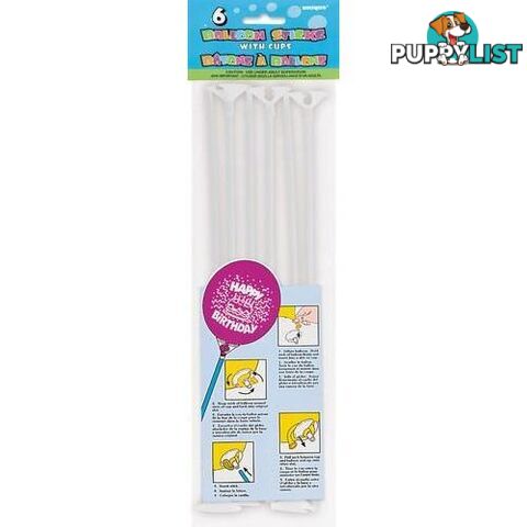 6 Balloon Sticks and Cups - White - 011179052066