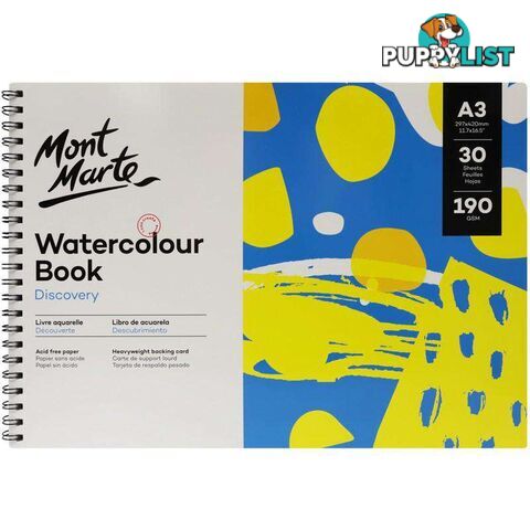 Mont Marte A3 Watercolour Book 190gsm 30 Sheets - 9328577039393