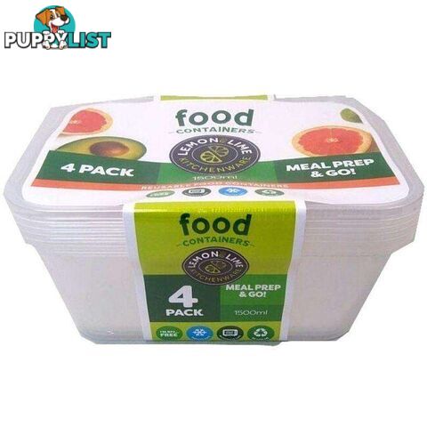 Disposable Food Containers - Rectangular 4 Pack 1500ml - 9340957042014