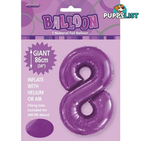 Pretty Purple 8 Numeral Foil Balloon 86cm (34) - 9311965506287