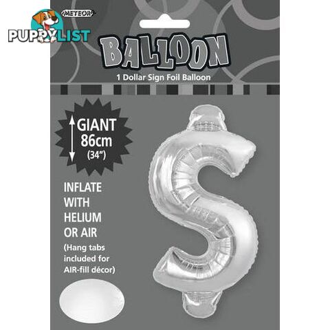 Silver $ Alphabet Foil Balloon 86cm (34) - 9311965483687