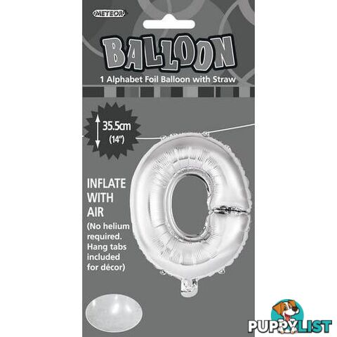 Silver O Alphabet Foil Balloon 35cm (14) - 9311965446941