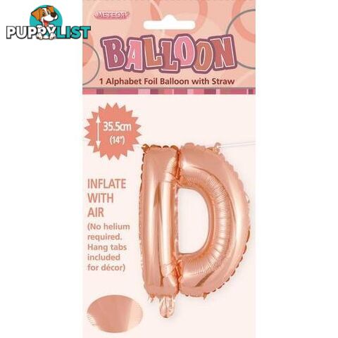 Rose Gold D Alphabet Foil Balloon 35cm (14) - 9311965447535