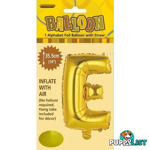 Gold E Alphabet Foil Balloon 35cm (14) - 9311965446545