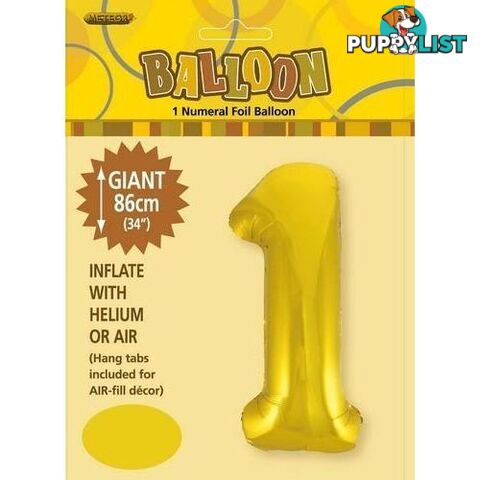 Gold 1 Numeral Foil Balloon 86cm (34) - 9311965483113