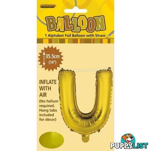 Gold U Alphabet Foil Balloon 35cm (14) - 9311965446705