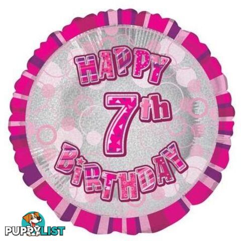 Glitz Pink 7th Birthday Round 45cm (18) Foil Balloon Packaged - 011179556373