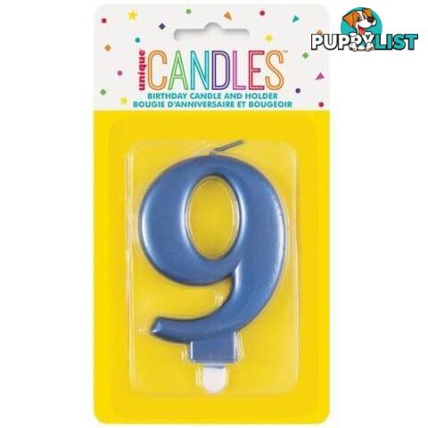 Numeral Candle 9 - Metallic Blue - 011179196197