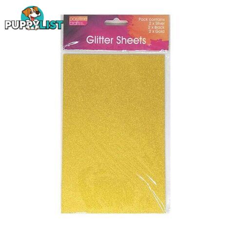 Glitter Sheets 2 Silver 2 Black 2 Gold 200gsm - 9348291000325