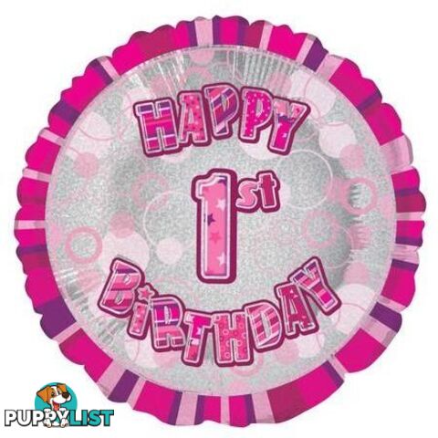 Glitz Pink 1st Birthday Round 45cm (18) Foil Balloon Packaged - 011179556311