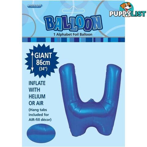 Royal Blue W Alphabet Foil Balloon 86cm (34) - 9311965483922