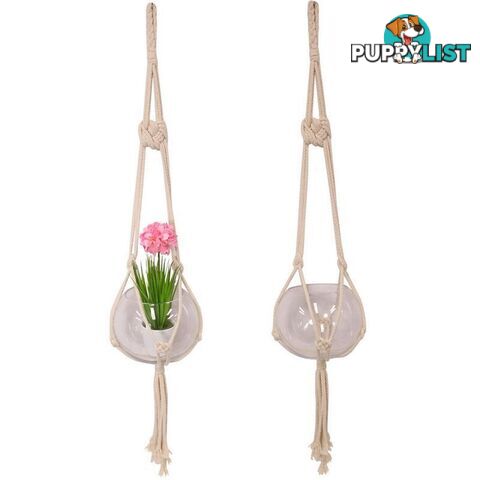 Cream Macrame Pot Holder Includes Glass Bowl 100cm - 9319844580823