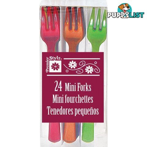 24 Mini Plastic Forks Assorted Colours 10cm 4 - 9311965490326