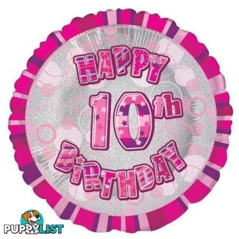 Glitz Pink 10th Birthday Round 45cm (18) Foil Balloon Packaged - 011179556403