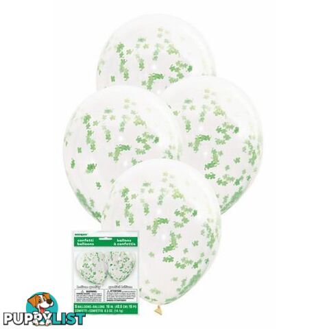 5 x 40cm (16) Clear Balloons With Green Shamrock Shaped Tissue Confetti - 011179570829