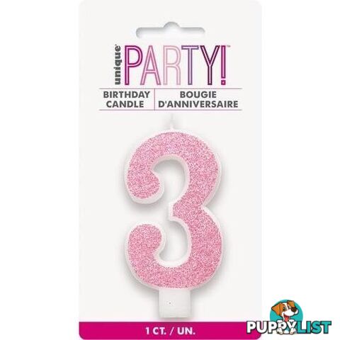 Numeral Candle 3 - Glitter Pink - 011179842537