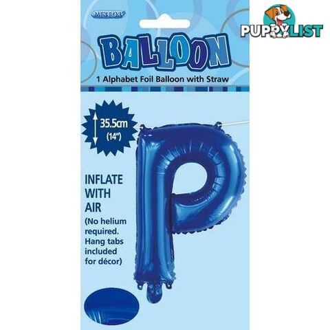 Royal Blue P Alphabet Foil Balloon 35cm (14) - 9311965447252