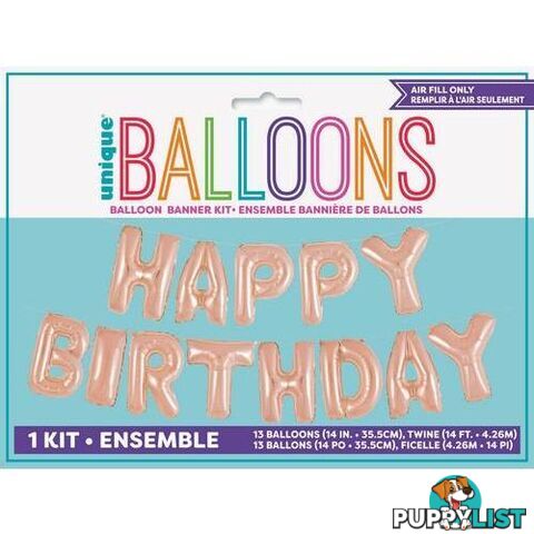 Happy Birthday Rose Gold 35.5cm (14) Foil Letter Balloon Kit - 011179536689