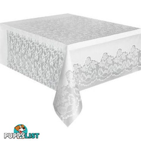 White Lace Unique Plastic Tablecover Rectangle 137cm x 274cm (54 x 108) - 011179050758