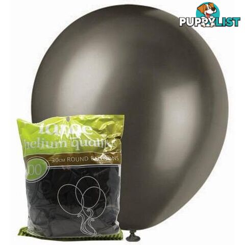 Black - 100 x 30cm (12) Metallic Balloons - 9311965012719