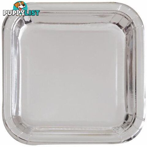 Silver Foil 8 x 23cm (9) Square Paper Plates - 011179323258