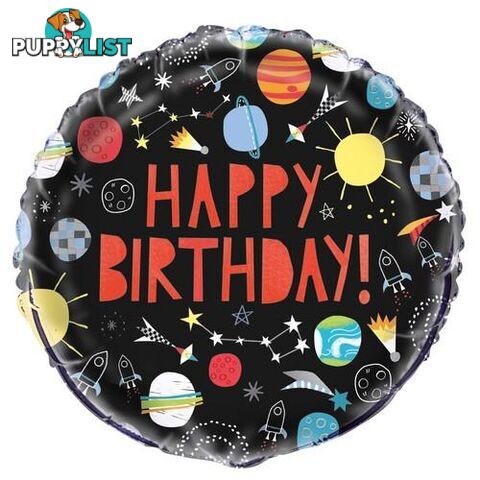 Outer Space Happy Birthday 45cm (18) Foil Balloon Packaged - 011179735877