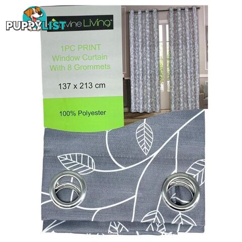 Divine Living Curtain Grey with White Leaves - 800142