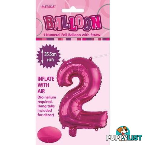 Hot Pink 2 Numeral Foil Balloon 35cm (14) - 9311965429029