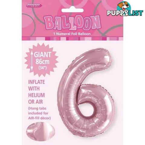 Lovely Pink 6 Numeral Foil Balloon 86cm (34) - 9311965506560