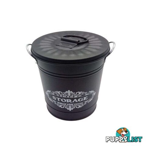 Round Bucket with Lid Black 17x17cm High - 800619