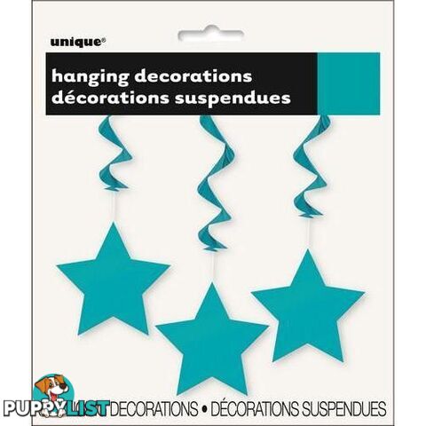 3 Star Hanging Swirl Decorations Caribbean Teal 90cm L (36) - 011179691197