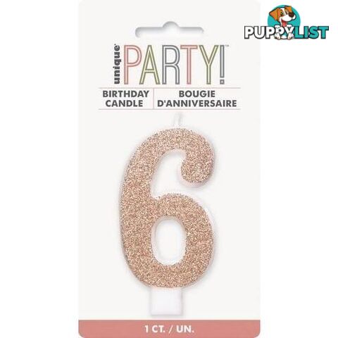 Numeral Candle 6 - Glitter Rose Gold - 011179849765