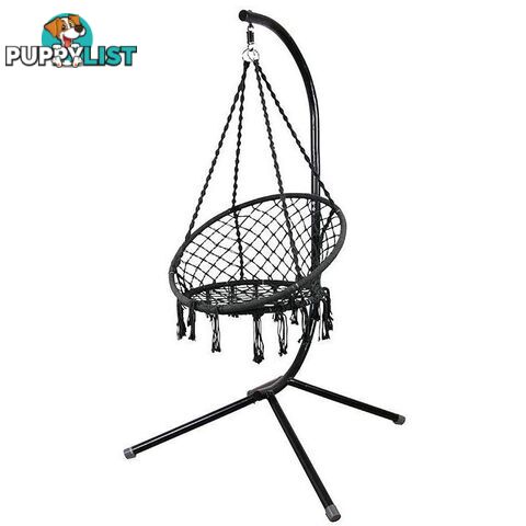 Macrame Black Chair With Stand - 9333527650574