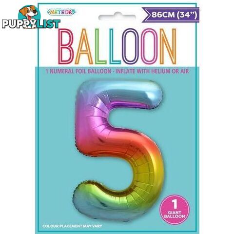 Rainbow 5 Numeral Foil Balloon 86cm (34) - 9311965448259