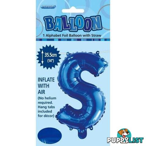 Royal Blue S Alphabet Foil Balloon 35cm (14) - 9311965447283