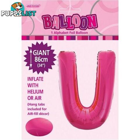 Hot Pink U Alphabet Foil Balloon 86cm (34) - 9311965431503