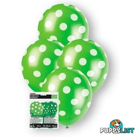 Dots Lime Green 6 x 30cm (12) Balloons - 9311965575917