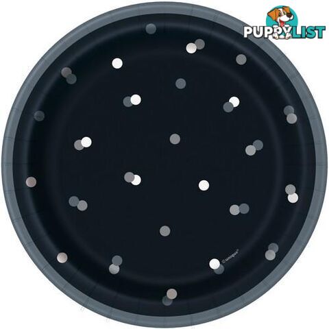 Black And Silver 8 x 18cm (7) Paper Plates - 011179835843