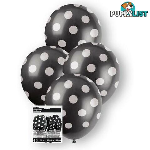 Dots Midnight Black 6 x 30cm (12) Balloons - 9311965575900