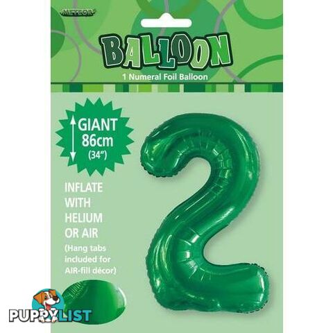 Emerald Green 2 Numeral Foil Balloon 86cm (34) - 9311965506829