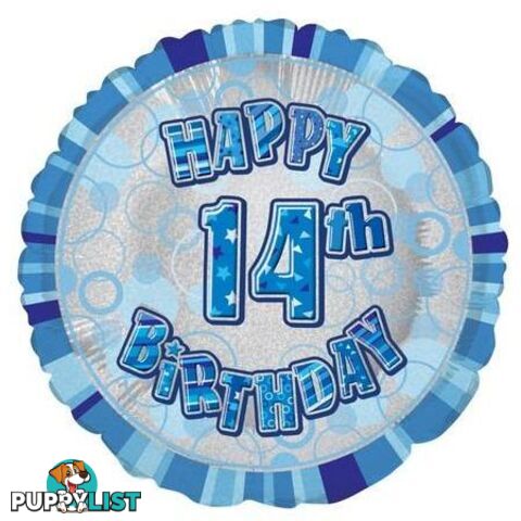 Glitz Blue 14th Birthday Round 45cm (18) Foil Balloon Packaged - 011179556571