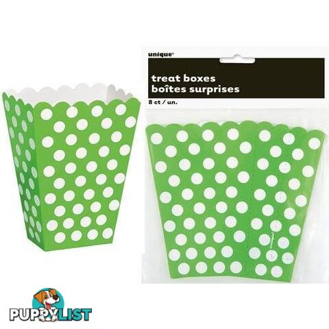 Dots Lime Green 8 Treat Boxes 14cm H x 10cm W x 6cm D (5.5 x 4 x 2.4) - 011179592913