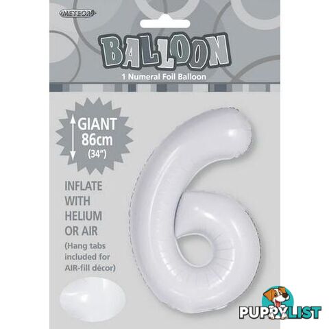 White 6 Numeral Foil Balloon 86cm (34) - 9311965506768