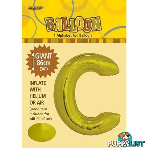 Gold C Alphabet Foil Balloon 86cm (34) - 9311965431626