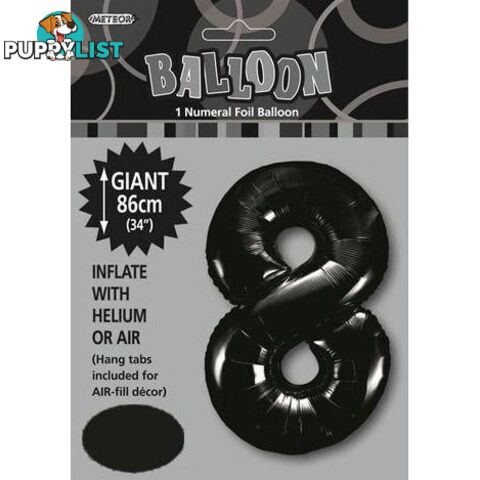 Black 8 Numeral Foil Balloon 86cm (34) - 9311965483083