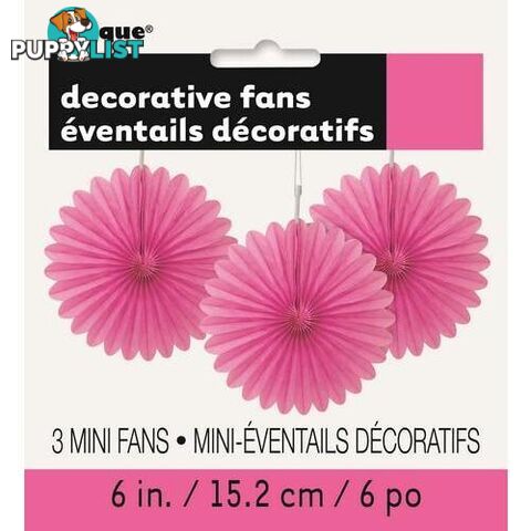 3 Decorative Fans Hot Pink 15cm (6) - 011179632565