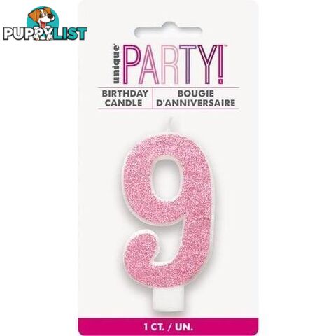 Numeral Candle 9 - Glitter Pink - 011179842599