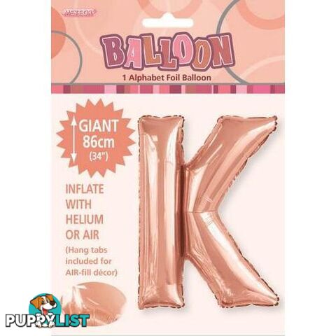 Rose Gold K Alphabet Foil Balloon 86cm (34) - 9311965429302