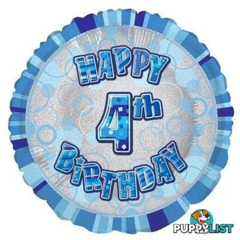 Glitz Blue 4th Birthday Round 45cm (18) Foil Balloon Packaged - 011179556489