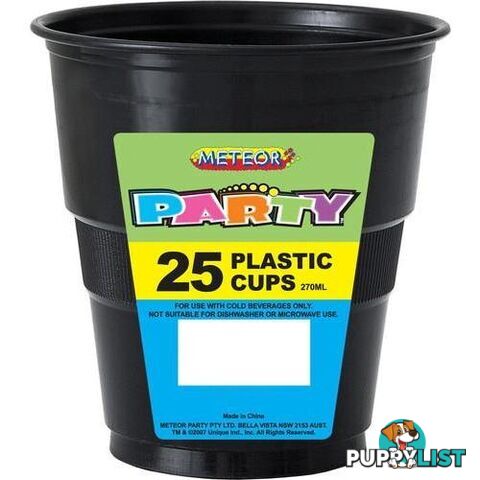 Midnight Black 25 x 270ml (9oz) Plastic Cups - 9311965300984